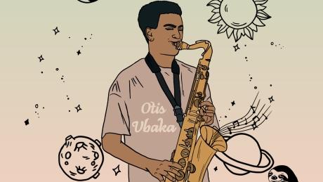 Comic von einem Mann der Saxophon spielt