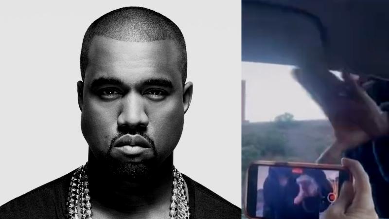 Kanye West & ein Screenshot von dem Moment, wo er der Frau das Handy aus der Hand reißt