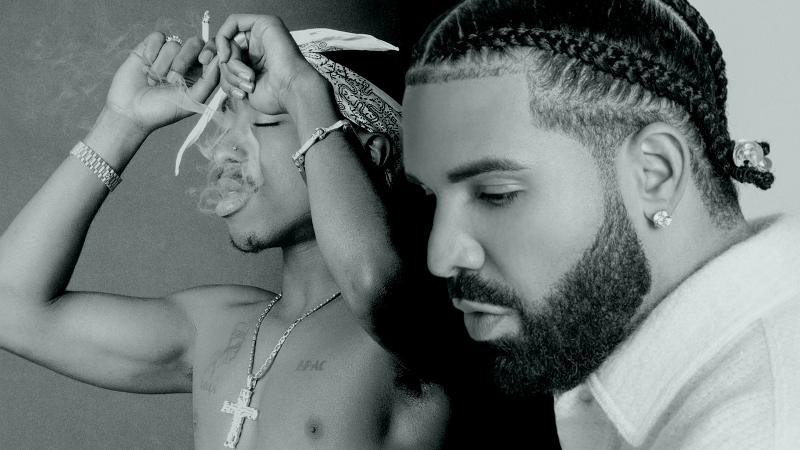 Collage von 2Pac und Drake