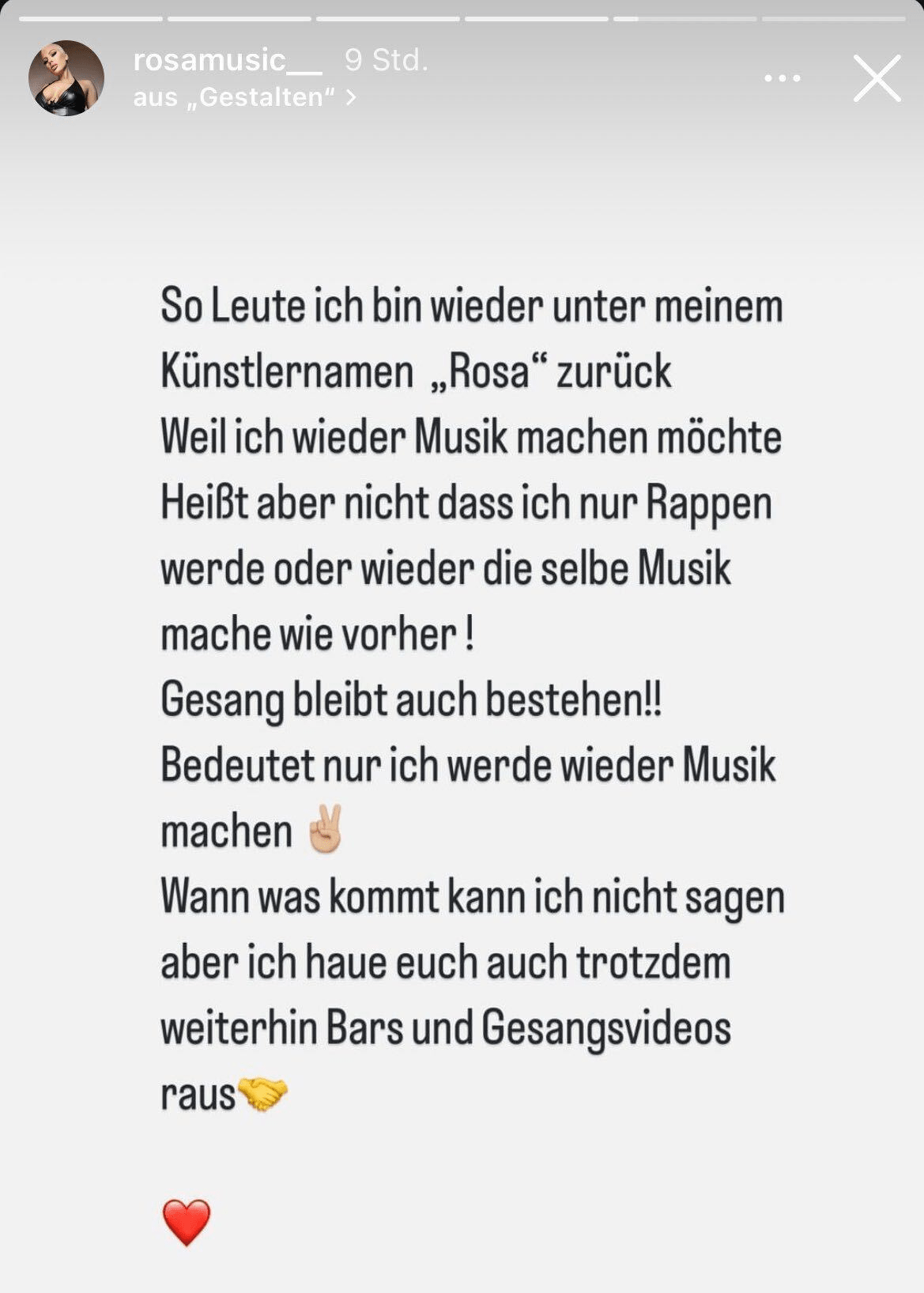 Rosa kündigt per Instagram-Story ihr Comeback an