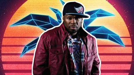 50 Cent vor dem Vice City-Logo