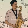 Comic von einem Mann der Saxophon spielt
