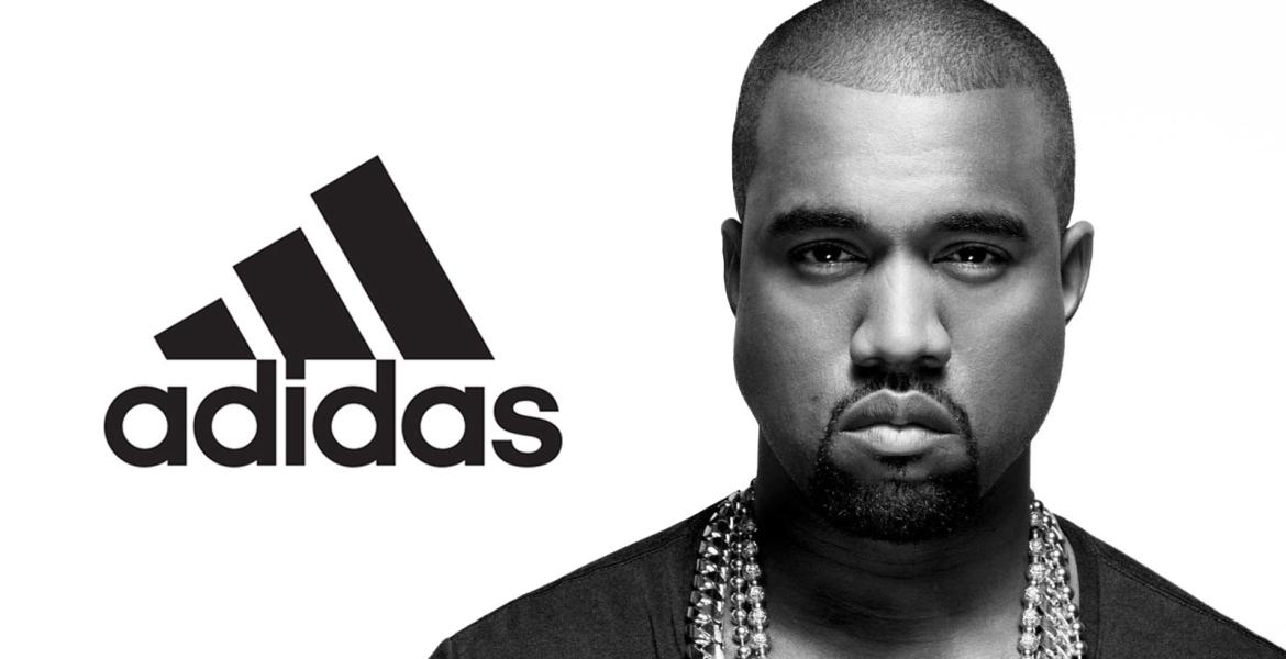Collage von Adidas-Logo und Kanye West