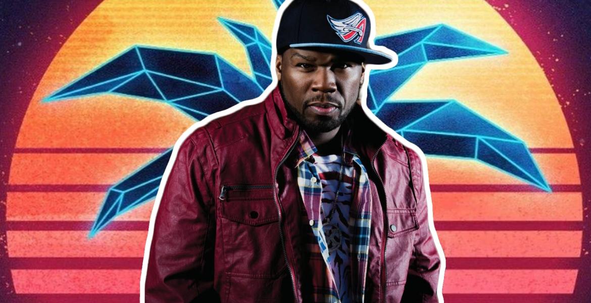 50 Cent vor dem Vice City-Logo