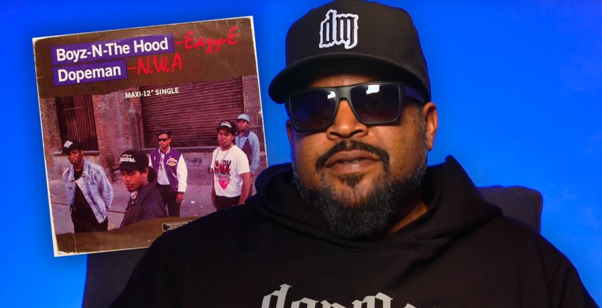 Ice Cube und das Cover zu "Boyz-N-The-Hood"